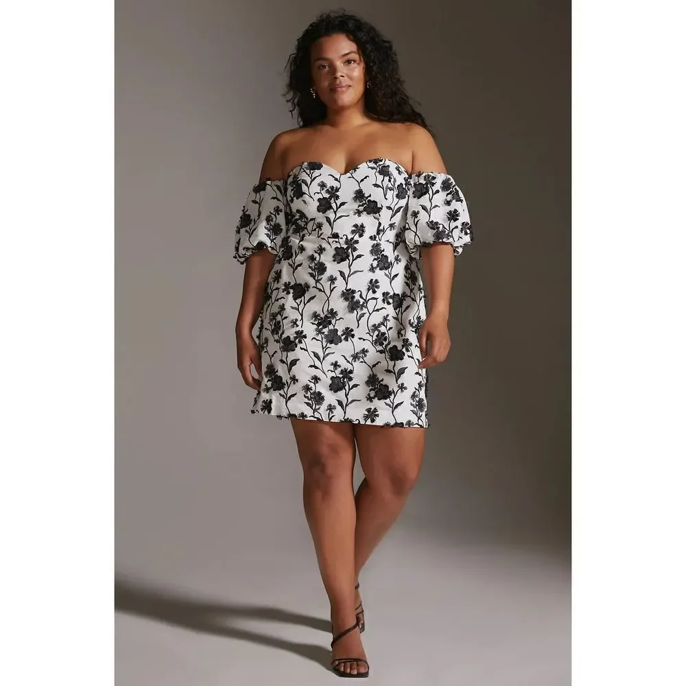 Anthropologie - Sabrina Puff-Sleeve Applique Mini Dress size 12 - Picture 2 of 15